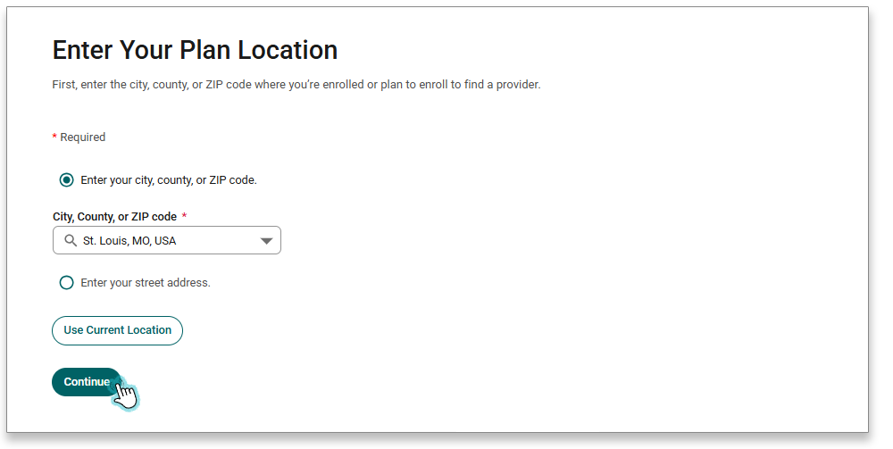 Enter Your Plan Location